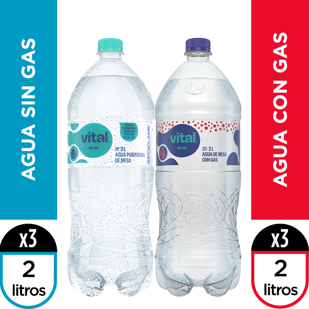 Vital sin gas 2 lt 3pack + vital con gas 2lt 3pack