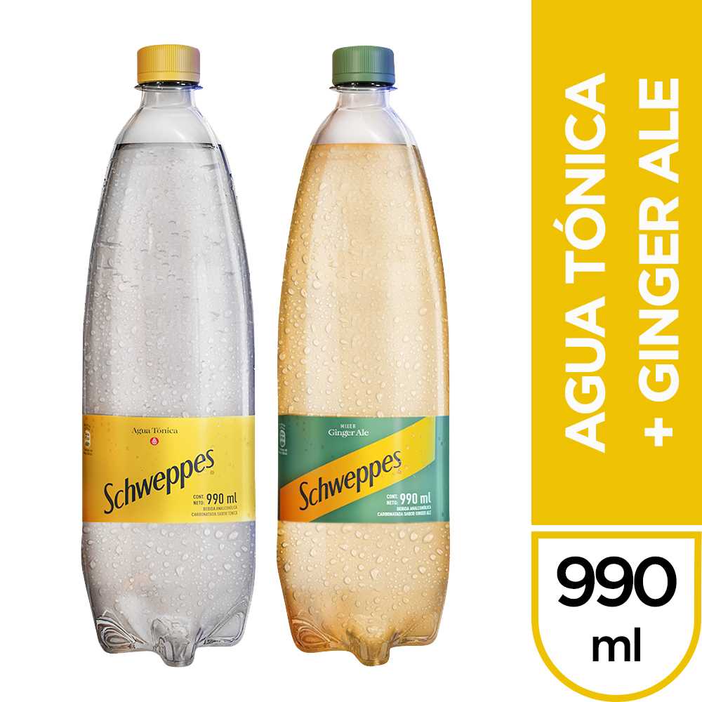 Schweppes agua tónica 990 ml + Schweppes ginger ale 990 ml