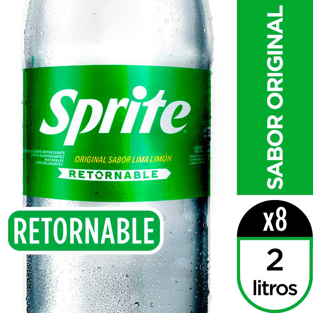 Sprite original retornable 2 litros paquete de 8 + canastillo