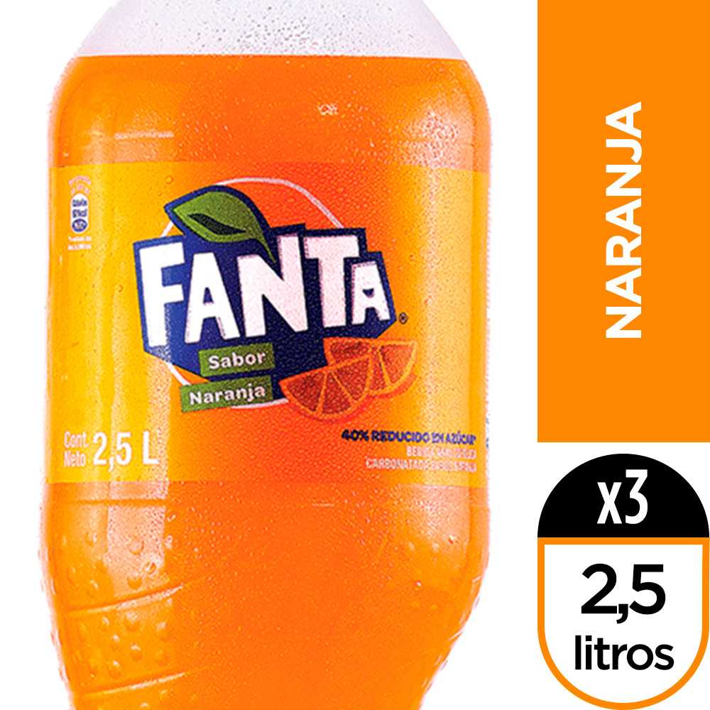 Fanta naranja 2.5 litros paquete de 3