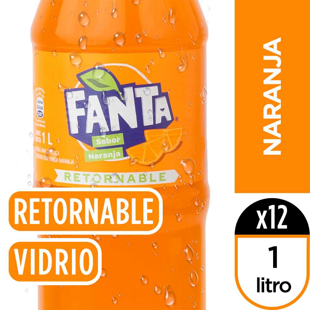 Fanta naranja vidrio retornable 1 litro paquete de 12 + canastillo