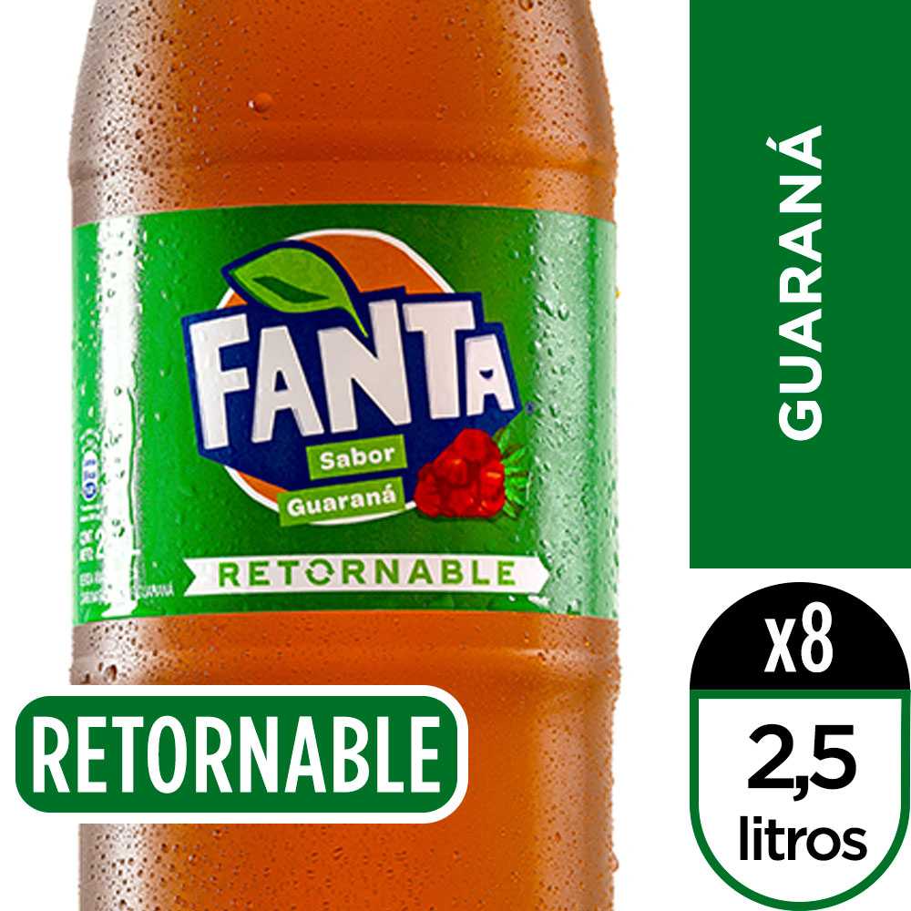 Fanta guaraná retornable 2.5 litros paquete de 8 + canastillo