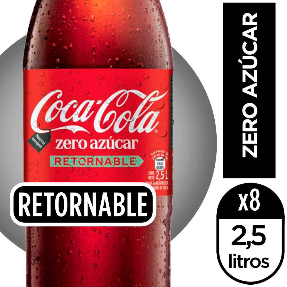 Coca-Cola zero azúcar retornable 2.5 litros paquete de 8 + canastillo