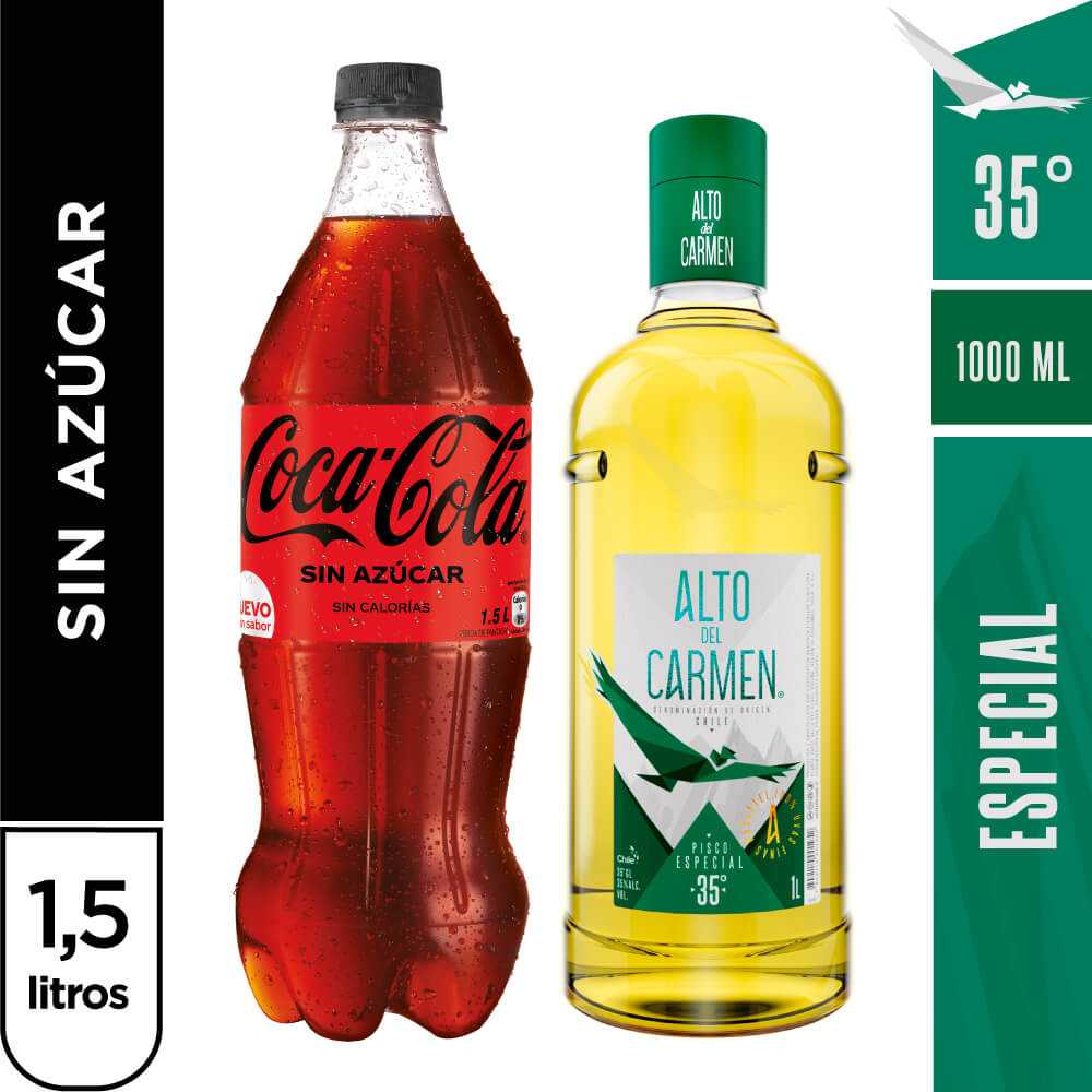 Pack piscola oficial: alto del carmen 35° 1 lt + coca-cola zero azúcar 1,5 lt