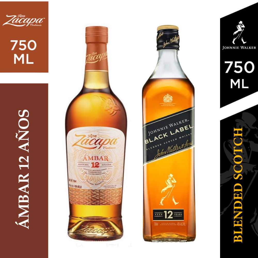 Black label 750 ml + ron zacapa 750 ml
