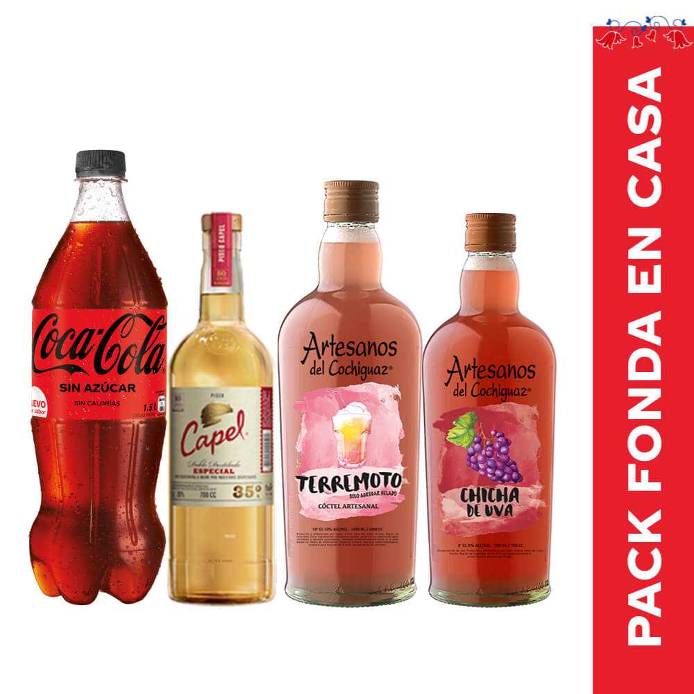Pisco capel 700 ml + coca-cola zero azúcar 1,5 lt + chicha + terremoto