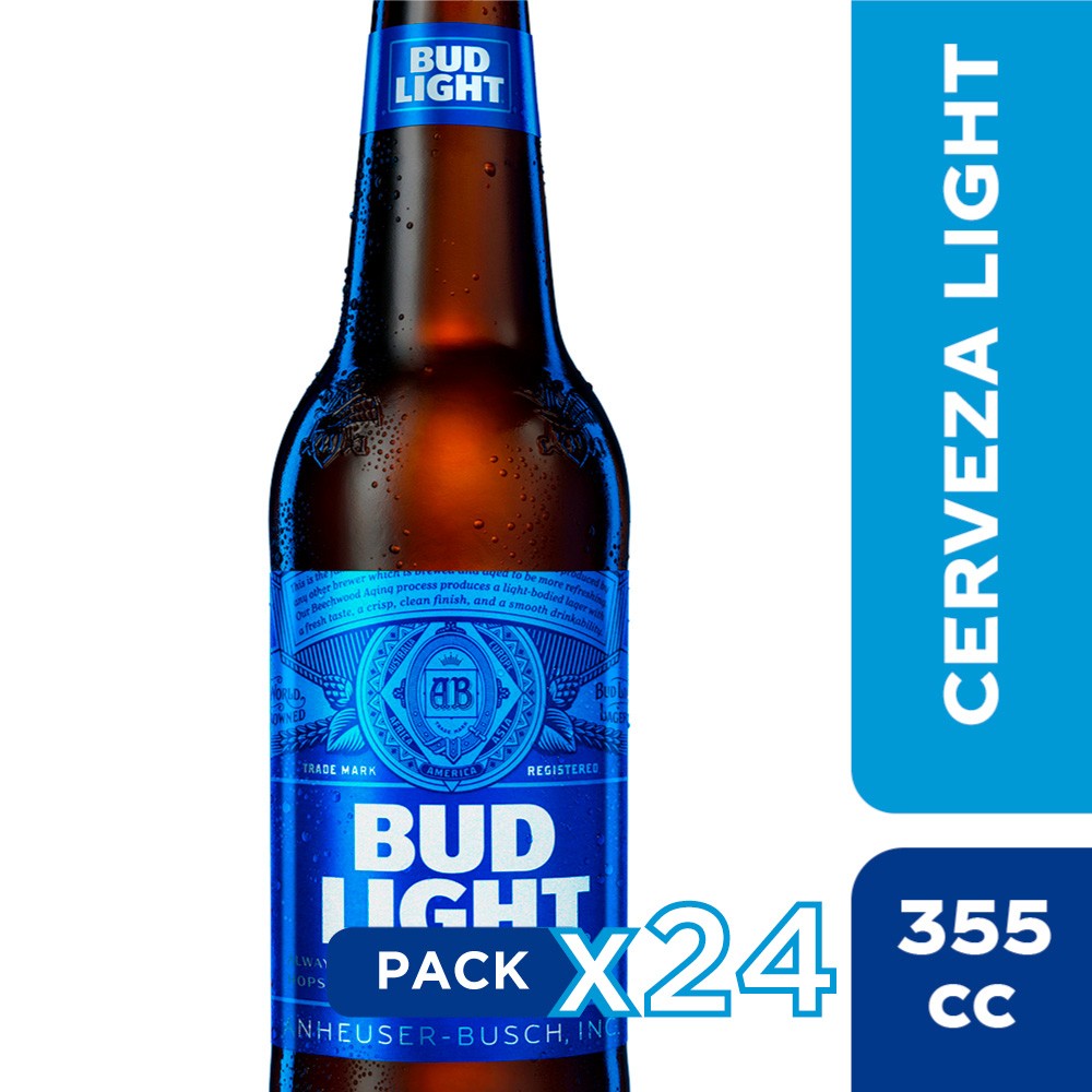 Cerveza budweiser light vidrio 355 cc x 24